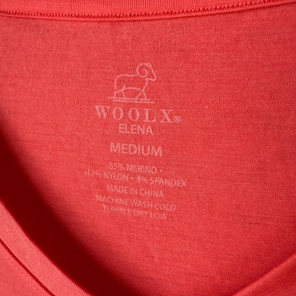Women's WOOLX Elena 3/4 Sleeve V Neck All Seasons Loose Fit Coral Tee - Picture 3 of 6
